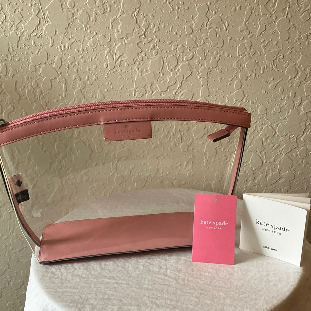 Kate Spade: Pink & Clear Sabine Medium Cosmetic Pouch- travel